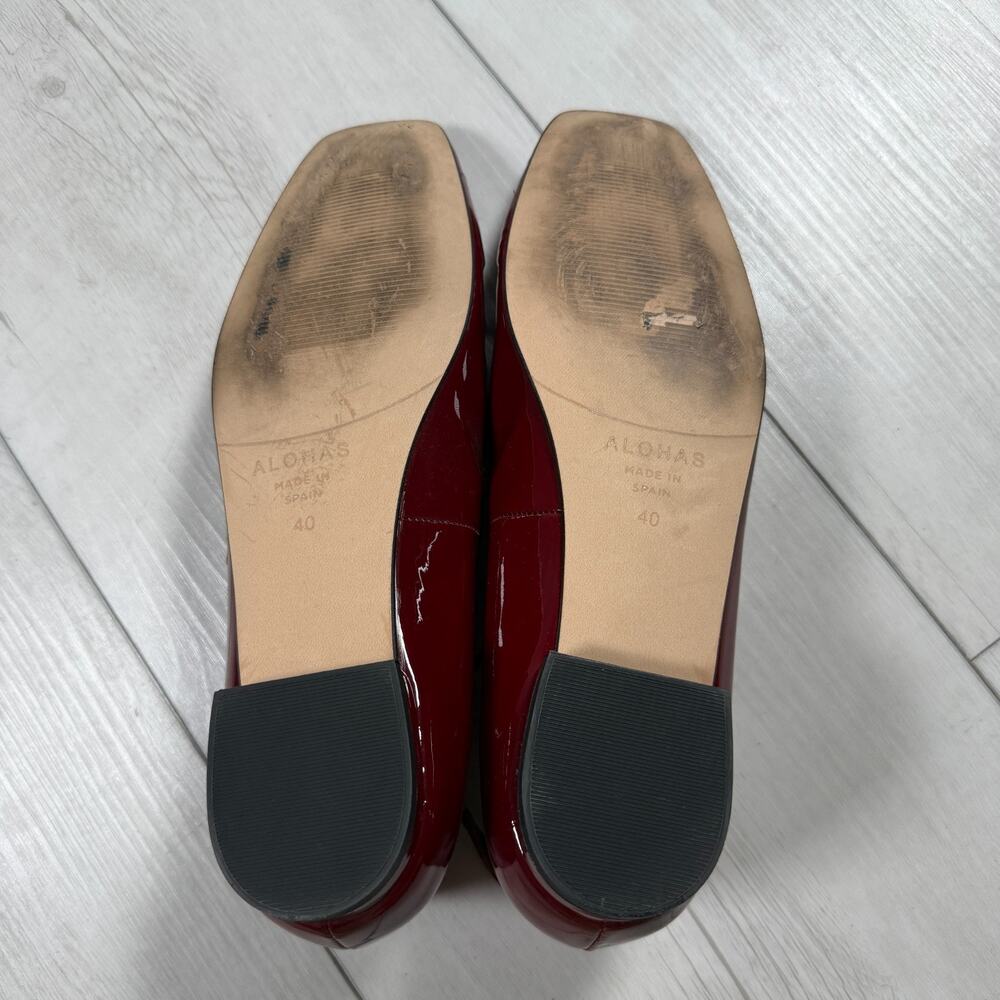 ALOHAS Luke Burgundy Patent Leather Mary Jane Flats Square Toe Euro Size 40 - Picture 7 of 8